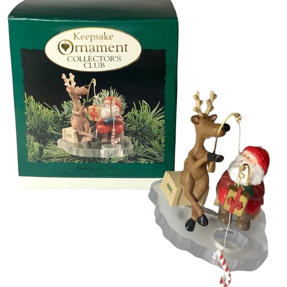 Hallmark Christmas Ornament 1995 Santa and Reindeer Fishing For Fun - Picture 2 of 6